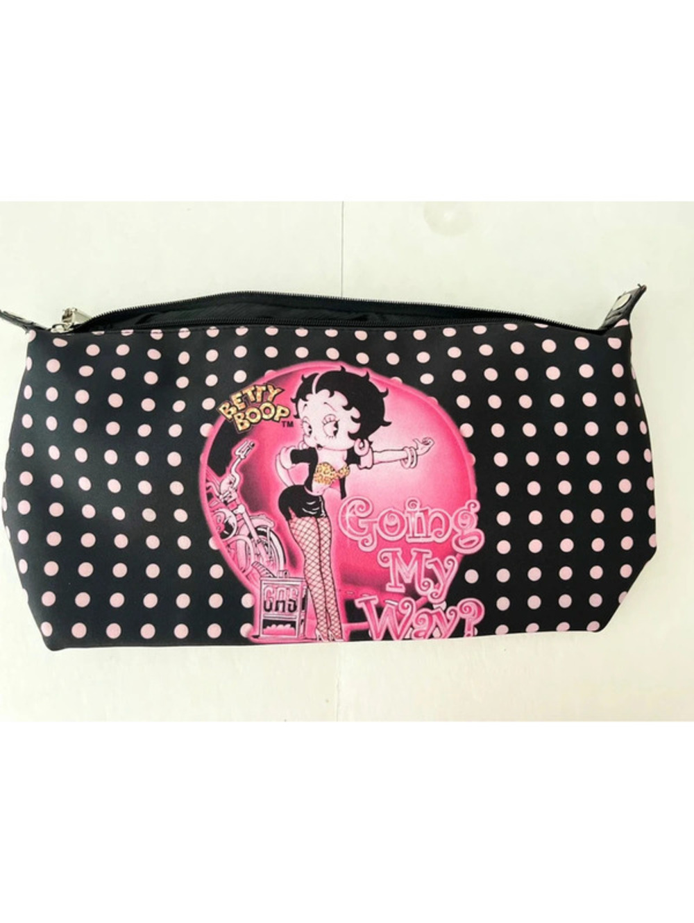 Betty Boop Cosmetic/Makeup/Travel Bag, Polkadot, Black, White, Pink
